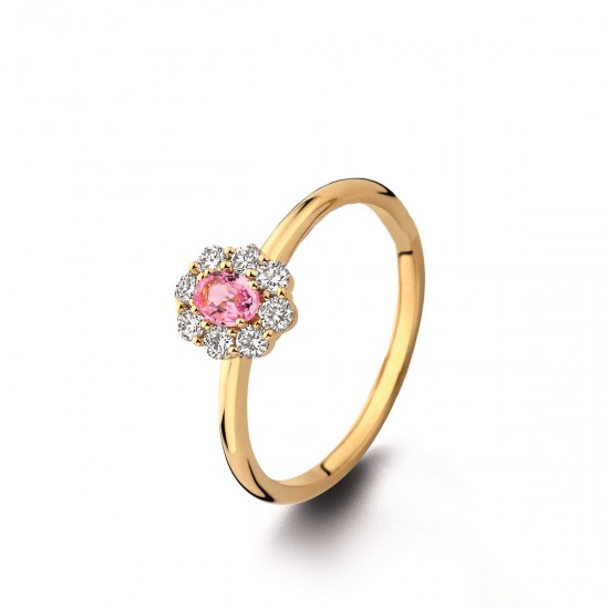 Ring 18 karaat met diamant briljant geslepen en roze saffier - 118708