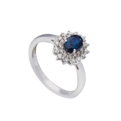 Ring 18 karaat met blauwe saffier en diamant, briljant geslepen - 118569